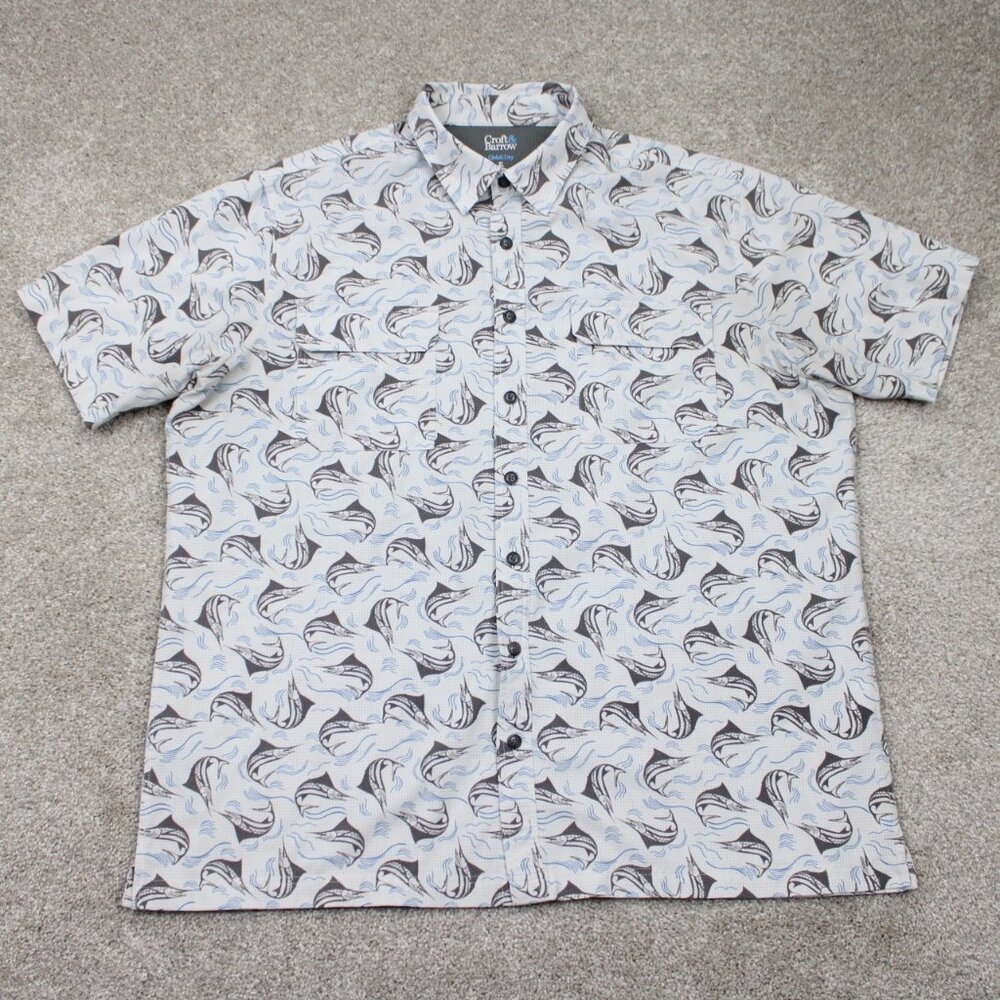Croft & Barrow Quick Dry Shirt Mens XL White w/ Marlin AOP All Over‎ Print S/S